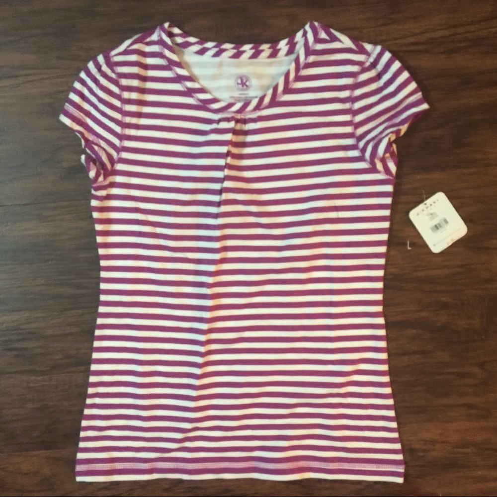 NWT J.Khaki Girls Purple & White Striped Tee. SZ M